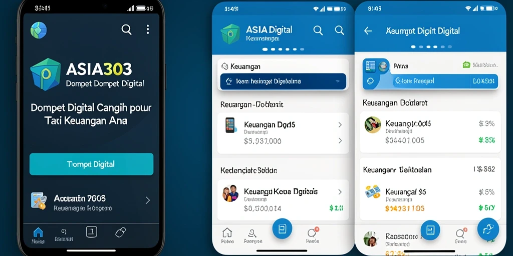 Antarmuka pengguna aplikasi Dompet Digital ASIA303 yang modern dan intuitif.