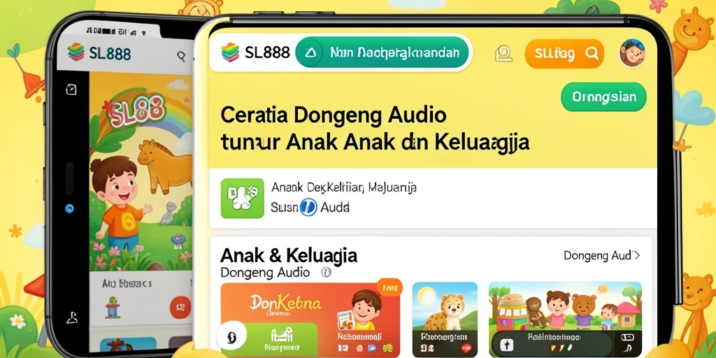 Tampilan antarmuka <strong>SL888</strong> yang ramah anak dengan berbagai pilihan cerita.