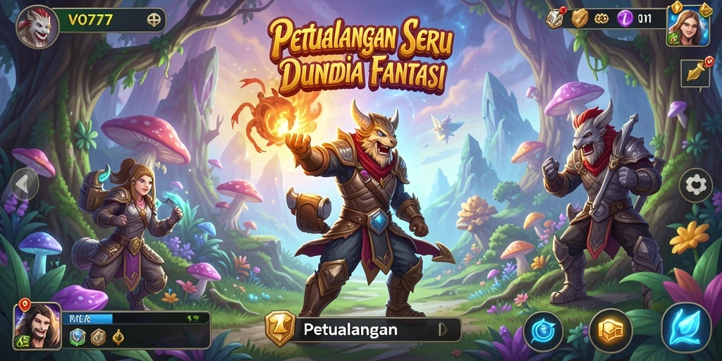 Antarmuka permainan VO777 yang penuh warna dan menarik.